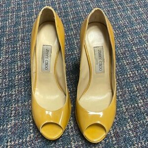Preloved Jimmy Choo Beige Patent Leather Peep Toe Pumps Size 39
